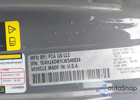 2020 Jeep Wrangler Unlimited Sport S 4X4 z USA, uszkodzony, nr VIN 1C4HJXDN1LW346834